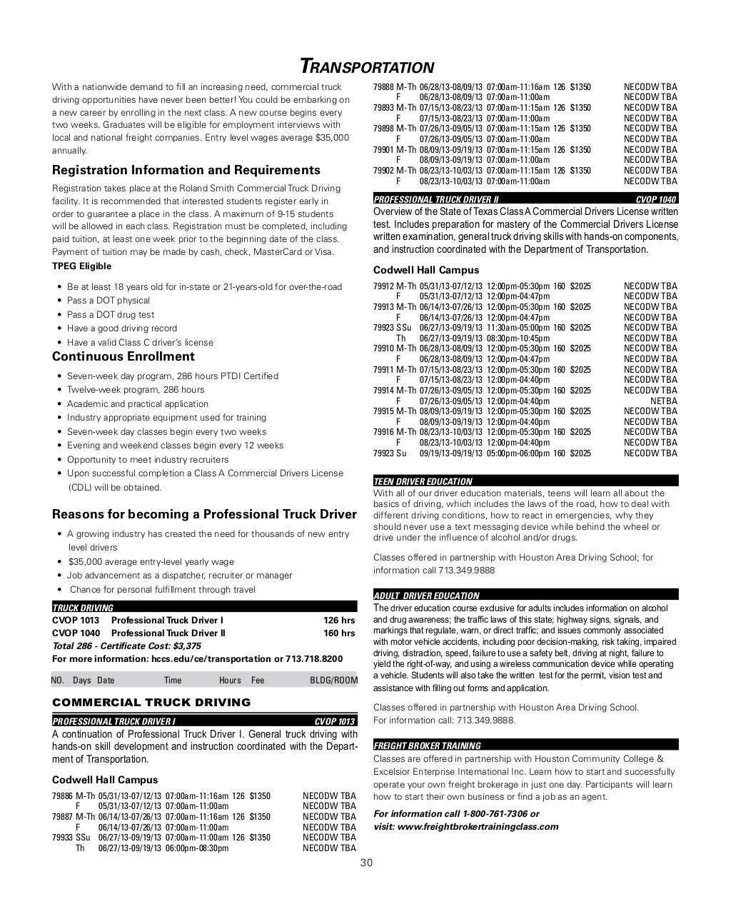 HCC Continuing Education Schedule