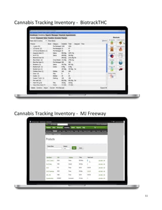 11
Cannabis Tracking Inventory - BiotrackTHC
Cannabis Tracking Inventory - MJ Freeway
 