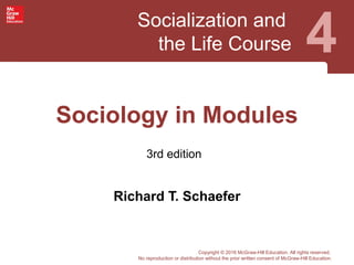 Socialization and
the Life Course 4
3rd edition
Copyright © 2016 McGraw-Hill Education. All rights reserved.
No reproduction or distribution without the prior written consent of McGraw-Hill Education.
Sociology in Modules
Richard T. Schaefer
 
