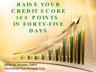 RAISE YOUR CREDIT SCORE 100 POINTS  IN FORTY-FIVE DAYS Steven W. Schaefer, CMPS 1st American Trust Mortgage Corp 