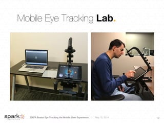 UXPA Boston Eye Tracking the Mobile User Experience | May 15, 2014
 1 2
Mobile Eye Tracking Lab.
 