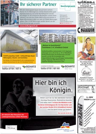 WÄSCHEMODEN
Schwäbisch Gmünd
Marktplatz 4, am Rathaus
Tel. 0 71 71/6 48 06
Die richtige Adresse
für alle, die das
Besondere suchen.
Wo?
(
 