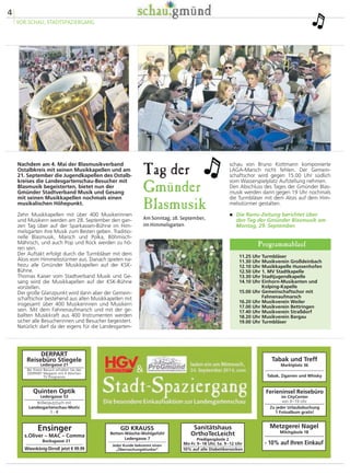 ! 
 
durchgehend asphaltierte Strecke führt ent-lang 
der Rems über Weinstadt, Remshalden, 
Winterbach, Schorndorf, Urbach, Plüderhau-sen 
und Lorch nach Schwäbisch Gmünd, wo 
bereits um 10 Uhr die „Swany Feet War-mers“ 
die Zielparty in der Ledergasse musika-lisch 
eröffnen. Teilnehmen können die über 
2000 Läuferinnen und Läufer in drei Wettbe-werben. 
Neben dem Marathon über exakt 
42,195 Kilometer werden auch noch ein 
Halbmarathon (21,1 km) mit dem Ziel in Ur-bach 
und eine Marathon-Staffel angeboten. 
Auch Kinder zwischen drei und sieben Jahren 
können ihr Lauftalent am Sonntag unter Be-weis 
stellen. Anmeldungen für die 400 Meter 
lange Strecke inklusive eines Hindernispar-cours 
werden noch am Sonntag ab 9 Uhr am 
Infopoint in der Ledergasse entgegengenom-men. 
Mit dem ersten Marathonläufer im Ziel 
wird gegen 12.30 Uhr gerechnet, die Sieger-ehrung 
ist dann um 15 Uhr vorgesehen. Mit 
dabei sein wird auch der Vorbereitungskurs 
des Gmünder Sport-Spaßes um Trainerin Elke 
Peischl mit 15 Läuferinnen und Läufern beim 
Marathon und Halbmarathon sowie einer 
Marathonstaffel. Bei der Bürgermeisterstaffel 
übernimmt Sportbürgermeister Dr. Joachim 
Bläse die letzte Teilstrecke zwischen Lorch 
und Schwäbisch Gmünd. alv 
Für über 2000 Läuferinnen und Läufer 
fällt der Startschuss in Waiblingen, ehe 
es Richtung Ziel in der Gmünder Leder-gasse 
geht: Beim 1. Sparkassen Remstal- 
Marathon werden am Sonntag, Start ist 
um 9.30 Uhr, die Heimattage Baden- 
Württemberg mit der Landesgarten-schau 
verbunden. 
Offizieller Auftakt in das Laufevent ist in 
Schwäbisch Gmünd bereits am Freitag-abend. 
Mit Dieter Baumann geht es im Kul-turzentrum 
Prediger ab 19.30 Uhr auf eine 
ironische Reise durch die Welt des Sports. 
Das neue Kabarettstück des Olympiasiegers 
von 1992 über 5000 Meter heißt „Dieter 
Baumann, die Götter und Olympia“. Karten 
sind im i-Punkt, Marktplatz 37, erhältlich. Vor 
Baumanns Auftritt haben die teilnehmenden 
Läuferinnen und Läufer die Möglichkeit, im 
Prediger ihre Startunterlagen abzuholen. 
Die Premiere des 1. Sparkassen Remstal-Ma-rathons 
startet dann am Sonntag um 9.30 
Uhr in Waiblingen. Erstmals werden auf 
sportliche Art und Weise das Remstal, die 
dortigen Städte und Gemeinden sowie die 
Heimattage Baden-Württemberg in Waiblin-gen 
und die Landesgartenschau in Schwä-bisch 
Gmünd miteinander verbunden. Die 
 
Beim 1. Remstal-Marathon wird auch 
der Vorbereitungskurs des Gmünder 
Sport-Spaßes (unten links) dabei sein. 
Dieter Baumann (Mitte) kommt am 
Freitag in den Prediger. 
Fotos: vog, awa, pr (2) 
3 
VOR.SCHAU 
 