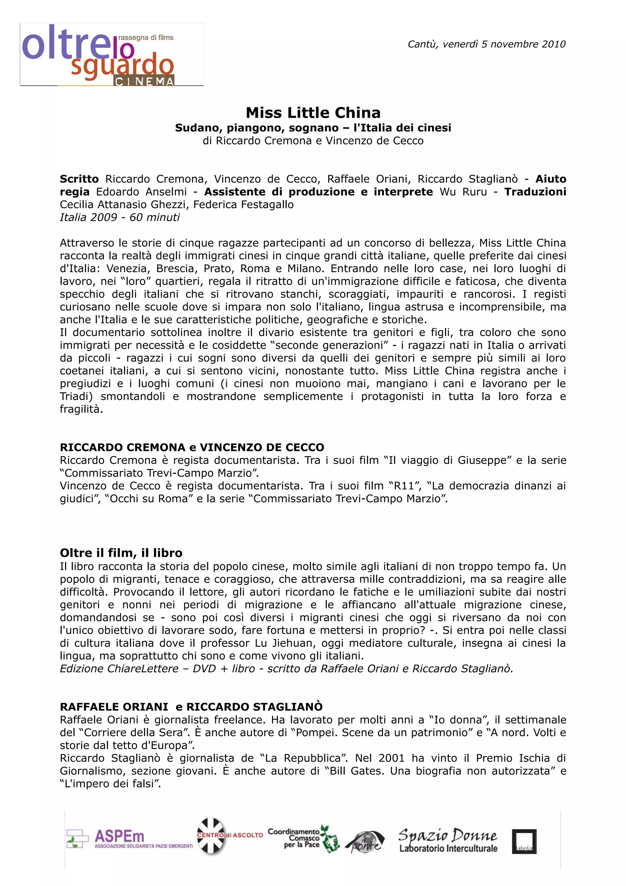 Scheda film miss little china ols 2010 | PDF | Documentary | Genres