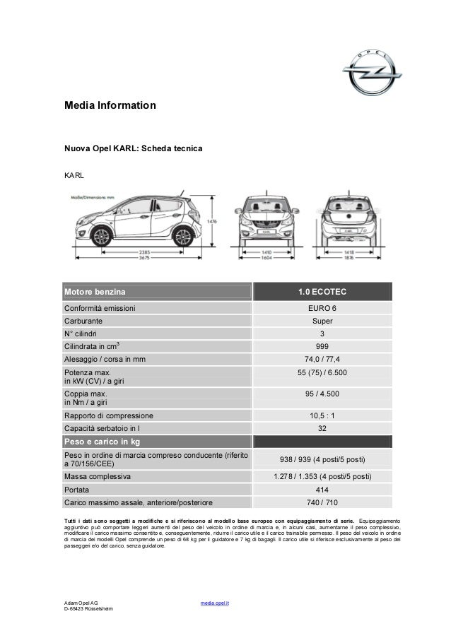 Scheda Tecnica Opel Karl