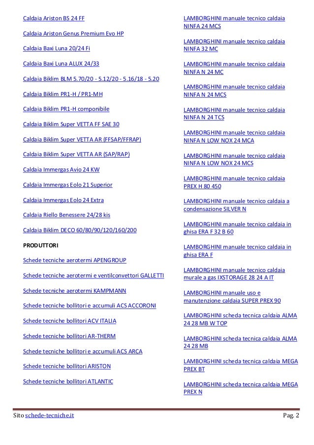 Schede tecniche caldaie per certificazione energetica Caldaie certificazione energetica