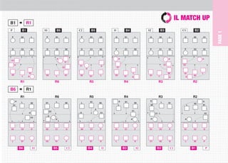 IL MATCH UP

R1

B1

P

B6

S1

B5

C2

B4

O

B3

S2

B2

C1

P

L

P

S1

L

P

S1

C2

O

S1

L

O

S2

L

O

S2

C1

O
4
4

S2

C2

S1

O

C2

S2

O

C1

S2

P

C1

S2

P

C1

S1

P

C2

FASE 1

¨

B1

S1

3
3
5

2
2

4
5

3
3
2

5
4

4
5

P

6
6
2

5
4

1
5

6 5
6 1
2 P
4

1
2

6
6
5

2
1
4

1
2

P

C2
4

3

2

5

O

4

3

6

O

5

4

C1

1

5

2

1

2
1
4

6

P

3

C1

O

C2

6

3
3
5

2

1

C2

C1

P
S1
S2

L
5

6

1

6

1

2

1

S2

L

S1
2

S1

S1

3

2

3

R5

4

3

R1

O

4

R4

R6
5

L

2

6

L

S1

S2

R5

1

3

5

L
S2
4

5

R3

6

R2

1

S1

L

S2

R3

R4

2

4

3

O

S2

2

S1

5

3

4

3

O

5

L

5

5

4

O

S1

S2

L

C1

4

6

S1

C1

O
4

3

S2

P
C2
O

R2

4

O

S2

L

S1

2

S1

O

L

O

R1

6

P

S2

R6

¨

1

S1

L

R1

B6

S2

L
S2

P

C2

C1

6

5

6

1

6

P

4
1
2

1

2

1

2

3

C2
2
5

5
3
3

4
4

S2

5

4
5

O

S1

L

C2 4

P

6

1

B6

3

P

2
3
6

5
4

S2

6

C2
2

S1

4
5

C1

2

B5

4
1
2

5
1

O 4

S2 1

C1 6

P

P

5

S1
1

2
6
6

L

S1

O

3

C2

2

B4

4

O

5
1

S1 2

C1 1

P

L

5

3

2
6
6

S2

O

3

4

B3

P
5
6
3

4
1
2

2
1

5

S2

S1 3

C2 2

P

C1

6

S2

O

4

5

B2

1

P
5
3
3

2
4

S1 4

C1

O

S2

L
6

C2 3

P

5

2

6

B1
1/72

1

P

 