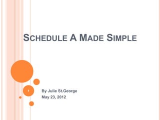 SCHEDULE A MADE SIMPLE




1   By Julie St.George
    May 23, 2012
 