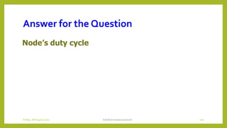 Answer for the Question
Node’s duty cycle
Schedule based protocols 100Friday, 28August 2020
 