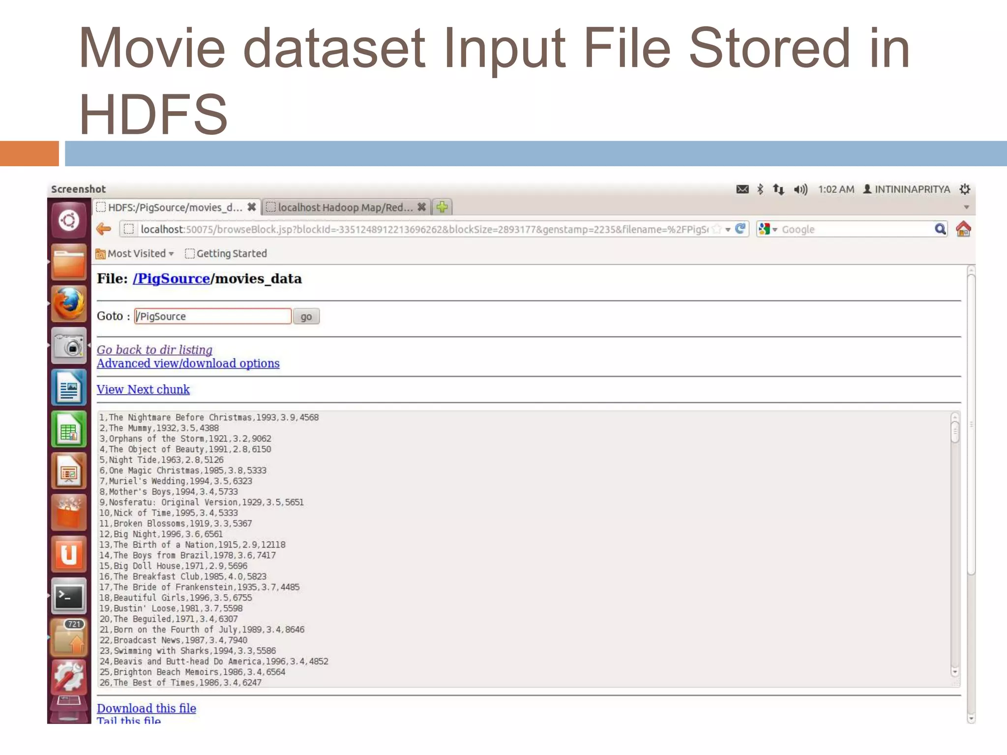 Movie dataset Input File Stored in
HDFS
 