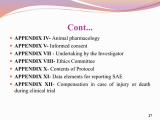 Cont...
 APPENDIX IV- Animal pharmacology
 APPENDIX V- Informed consent
 APPENDIX VII - Undertaking by the Investigator...