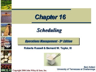 Beni Asllani University of Tennessee at Chattanooga Scheduling Operations Management - 5 th  Edition Chapter 16 Roberta Russell & Bernard W. Taylor, III 