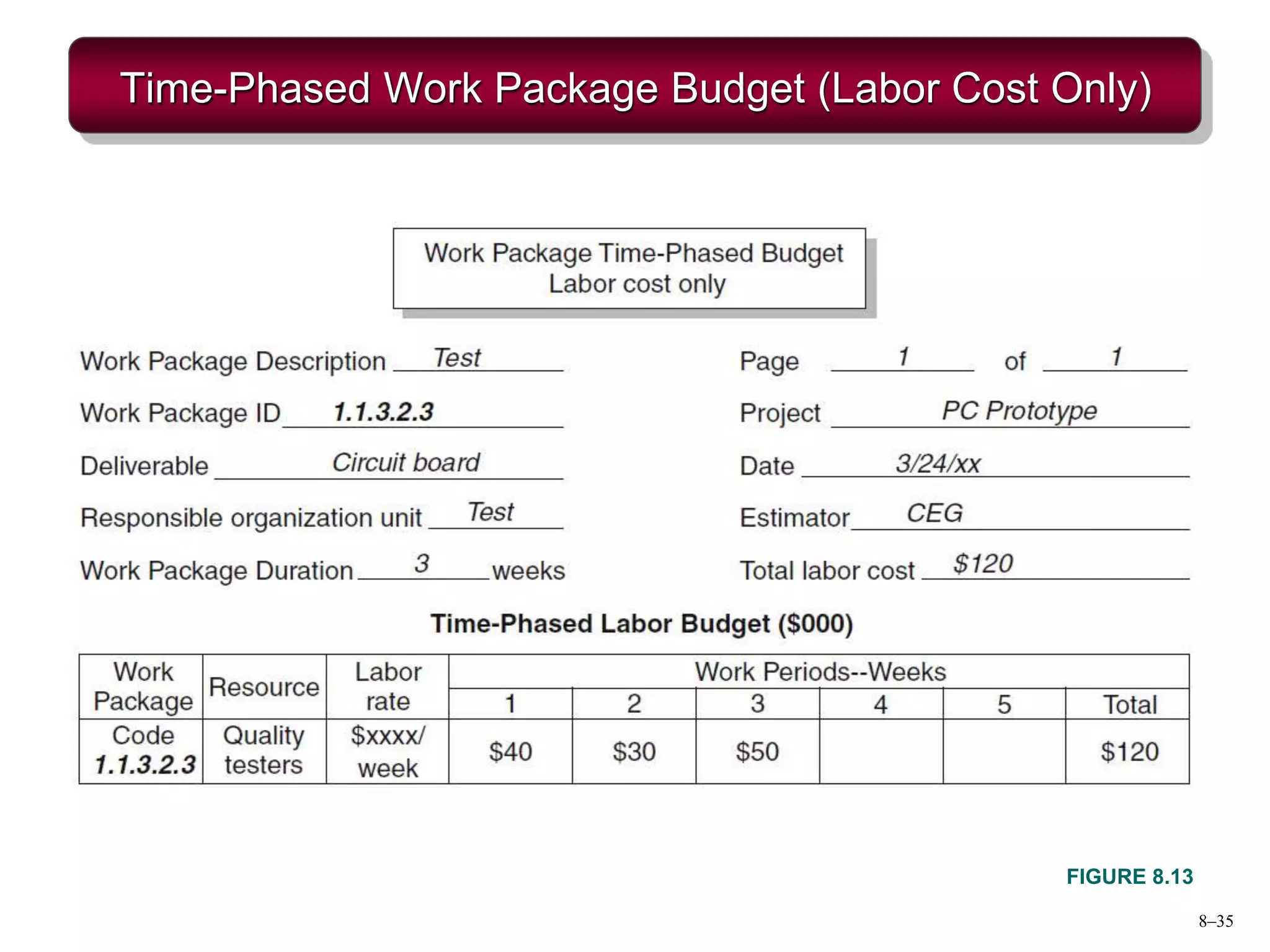 8–35
Time-Phased Work Package Budget (Labor Cost Only)
FIGURE 8.13
 