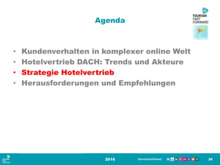 Agenda
• Kundenverhalten in komplexer online Welt
• Hotelvertrieb DACH: Trends und Akteure
• Strategie Hotelvertrieb
• Herausforderungen und Empfehlungen
2016 29
 