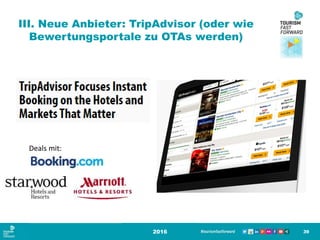 III. Neue Anbieter: TripAdvisor (oder wie
Bewertungsportale zu OTAs werden)
2016 39
Deals mit:
 