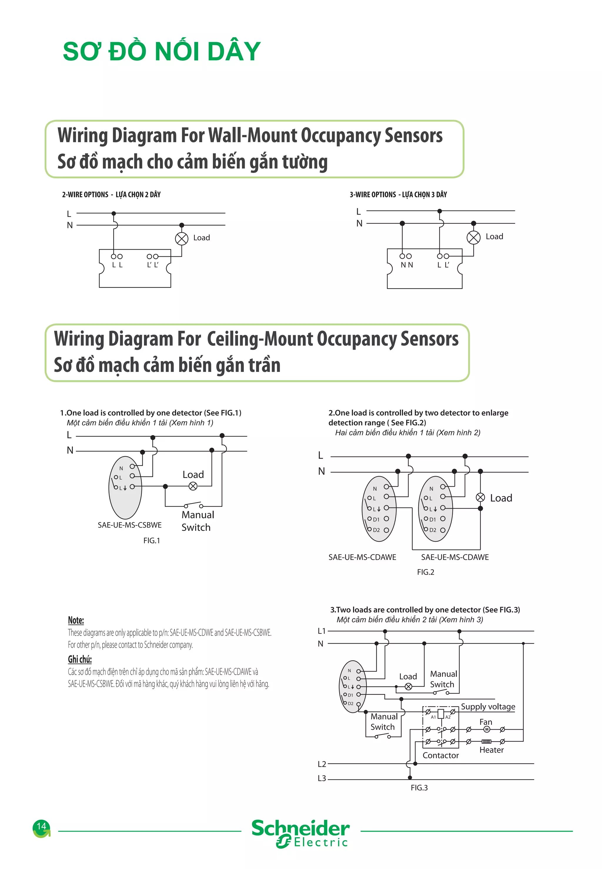 SƠ ĐỒ NỐI DÂY

Một cảm biến điều khiển 1 tải (Xem hình 1)
Hai cảm biến điều khiển 1 tải (Xem hình 2)

Một cảm biến điều khiển 2 tải (Xem hình 3)

14

 