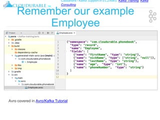 Cassandra / Kafka Support in EC2/AWS. Kafka Training, Kafka
Consulting
™
Remember our example
Employee
Avro covered in Avro/Kafka Tutorial
 