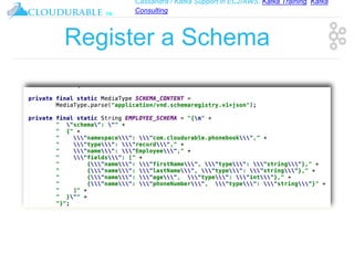 Cassandra / Kafka Support in EC2/AWS. Kafka Training, Kafka
Consulting
™
Register a Schema
 