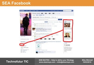 Mike Mitchell
19/03/2010
SEM MATRIX – Help to define your Strategy
www.eteamsys.com – mike@eteamsys.comTechnofutur TIC
SEA Facebook
 