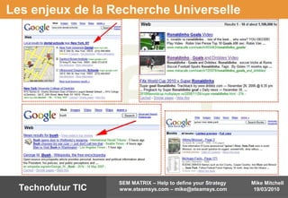 Mike Mitchell
19/03/2010
SEM MATRIX – Help to define your Strategy
www.eteamsys.com – mike@eteamsys.comTechnofutur TIC
Les enjeux de la Recherche Universelle
 