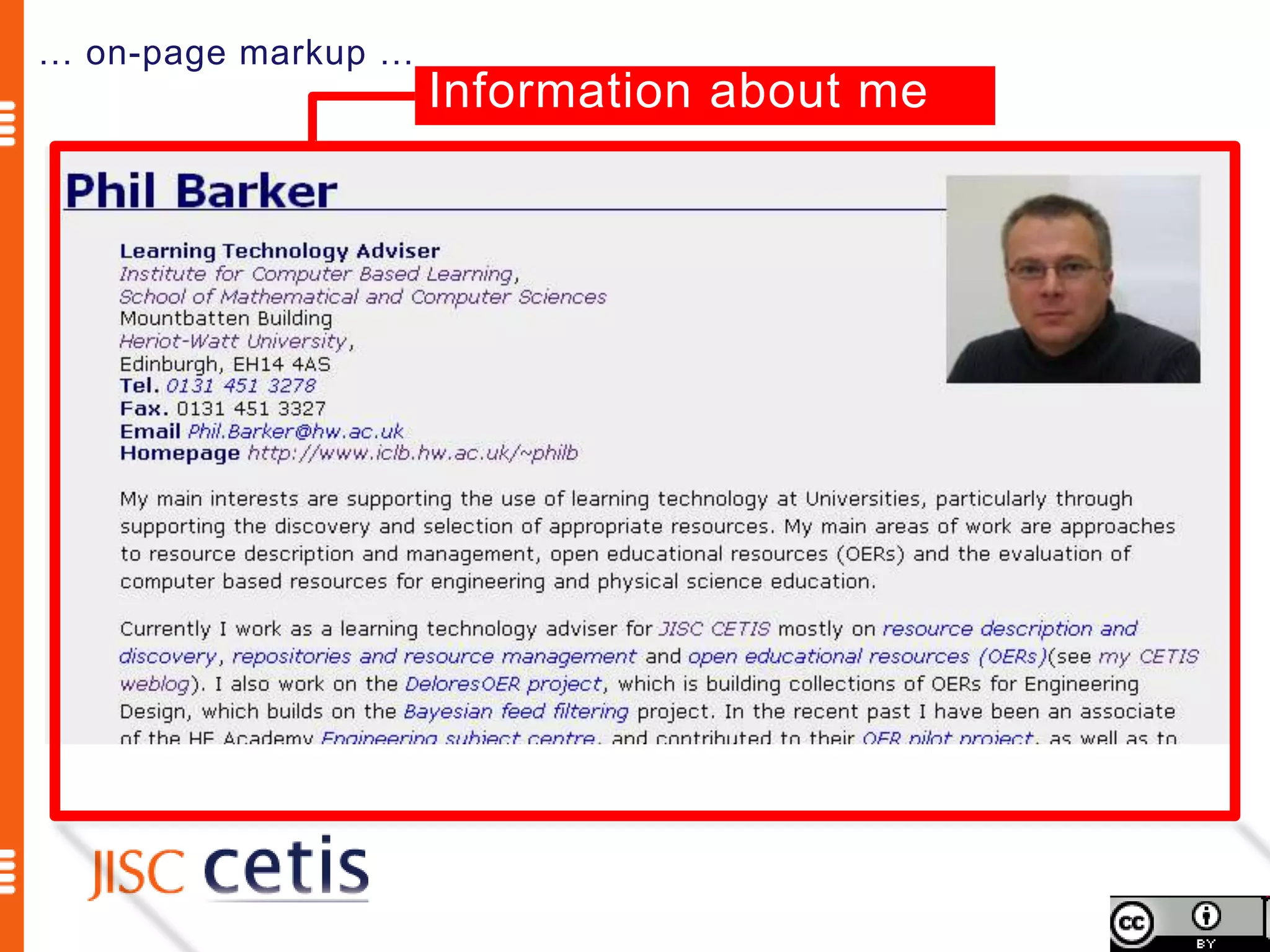 … on-page markup …
                     Information about me
 