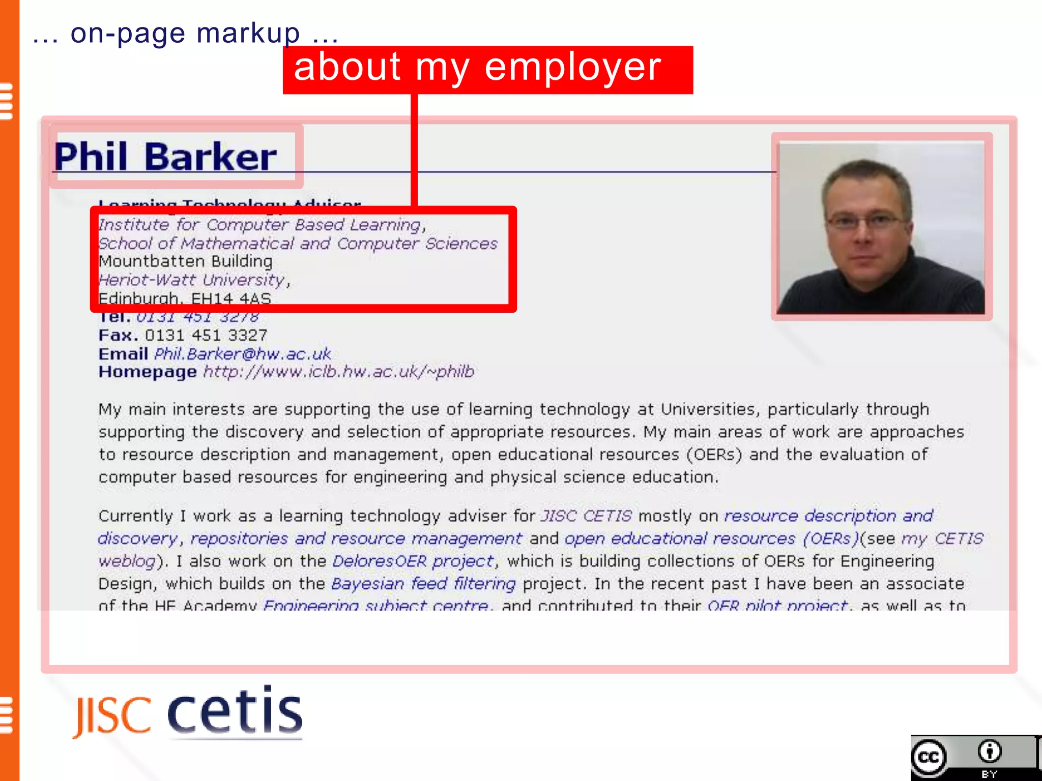 … on-page markup …
               about my employer
 