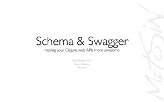 Schema & Swagger
making your Clojure web APIs more awesome	

EuroClojure 2014	

Tommi Reiman	

@ikitommi	

 