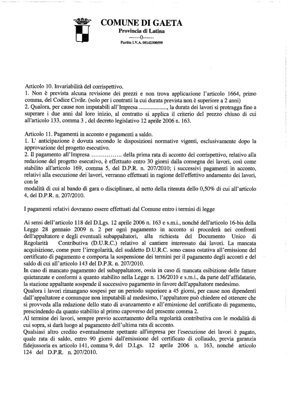 Gaeta Schema contratto appalto integrato su progetto definitivo Gaeta Schema contratto appalto integrato su progetto definitivo