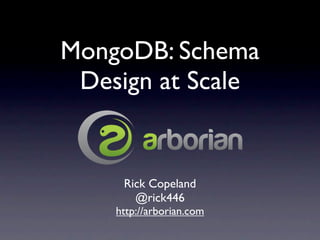 MongoDB: Schema
 Design at Scale


     Rick Copeland
       @rick446
    http://arborian.com
 
