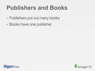 Publishers and Books
• Publishers put out many books
• Books have one publisher
 