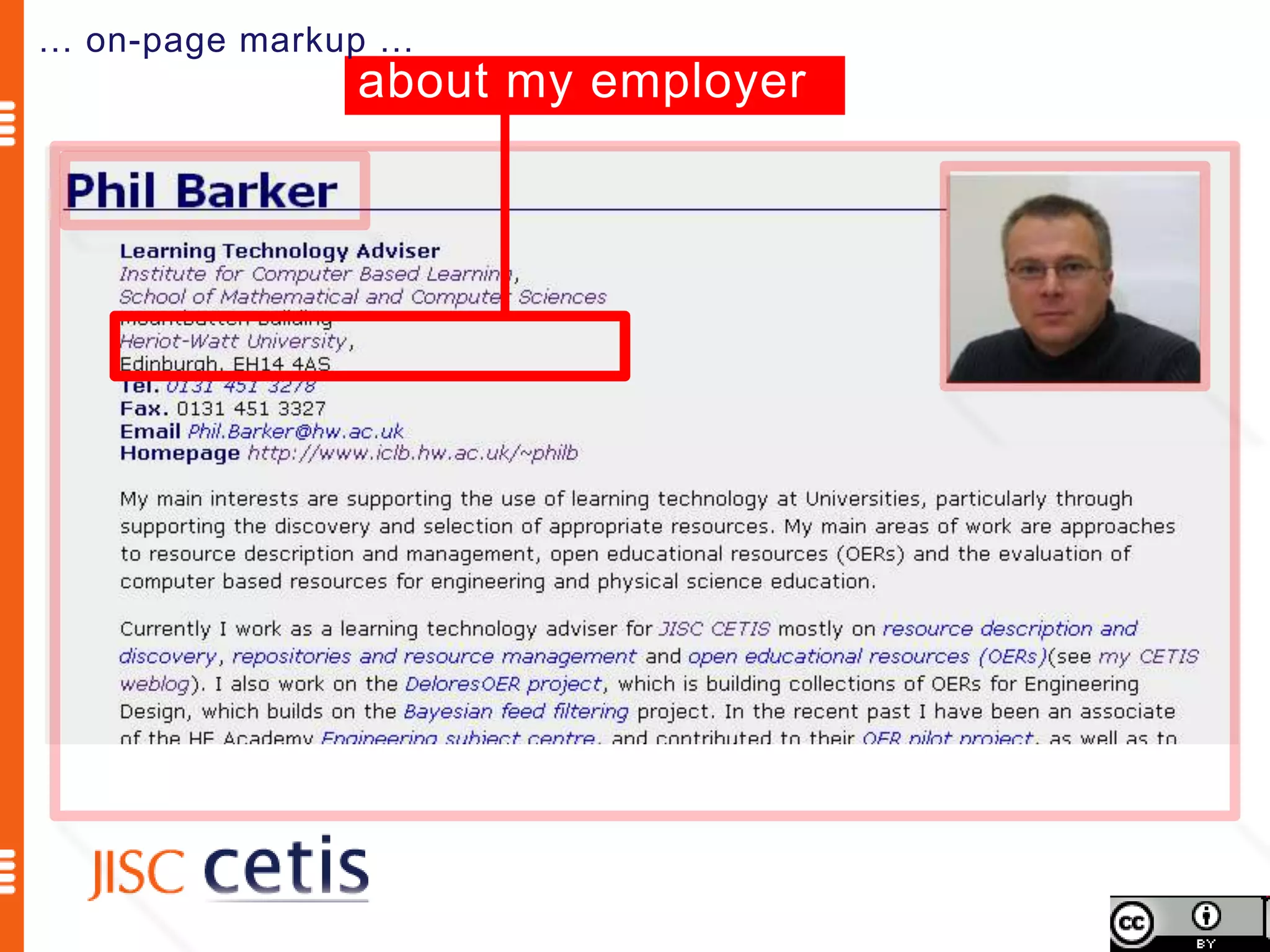 … on-page markup …
               about my employer
 