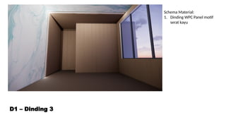 D1 – Dinding 3
Schema Material:
1. Dinding WPC Panel motif
serat kayu
 