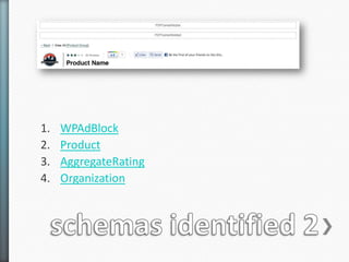 1.   WPAdBlock
2.   Product
3.   AggregateRating
4.   Organization
 