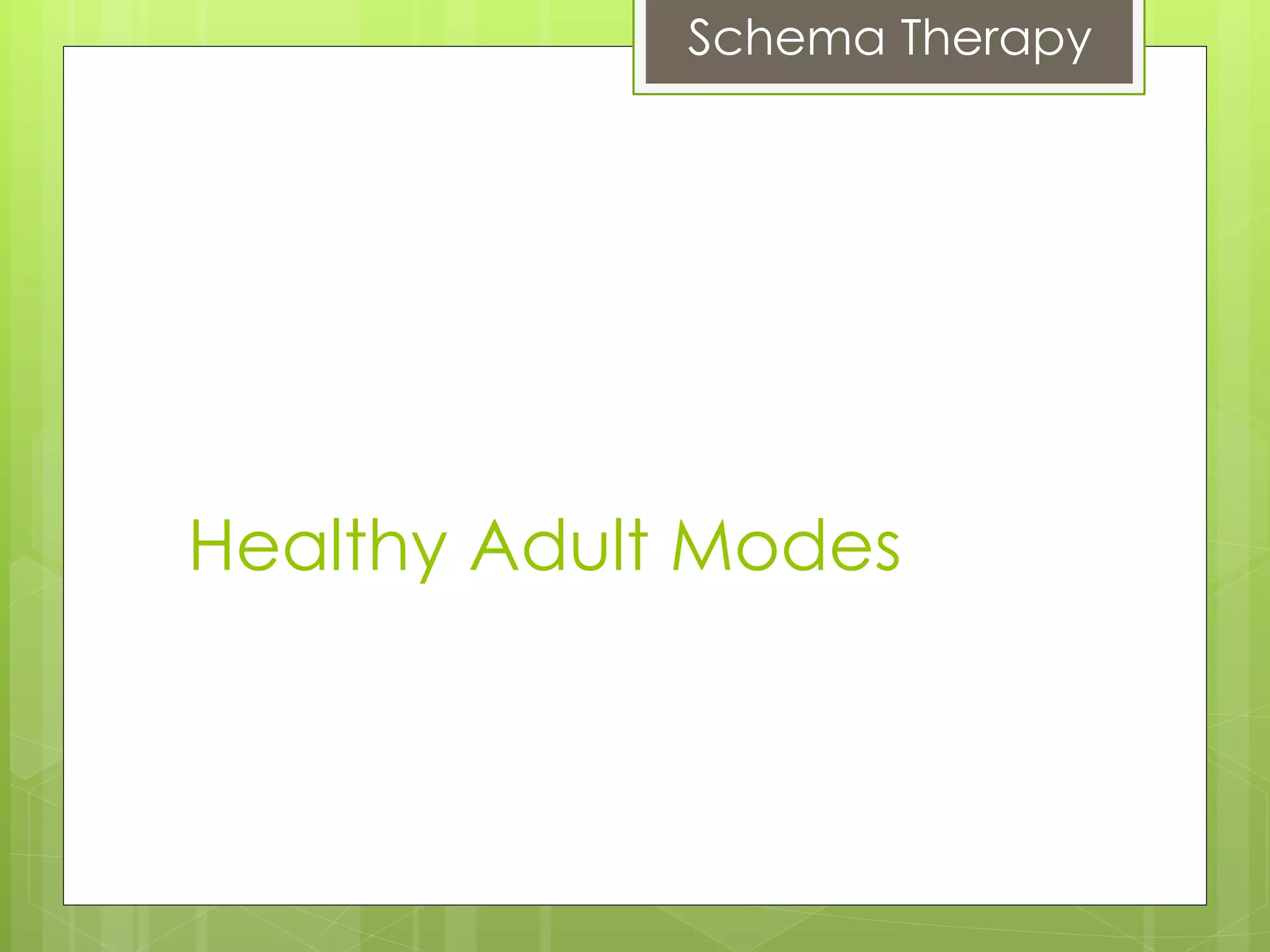 Schema Therapy
Healthy Adult Modes
 