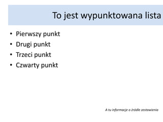 To jest wypunktowana listaPierwszy punktDrugi punktTrzeci punktCzwarty punktA tu informacje o źródle zestawienia