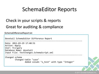 Schema FilesUse source code control for your schema files!