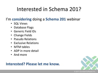 PostludeMore Info on Dovetail SchemaEditorhttp://dovetal.es/dtSchema More Info (and free download) for Dovetail BOLThttp://dovetal.es/dtBoltFeel free to contact me:gary@dovetailsoftware.com	dovetailsoftware.com/blog/gsherman	512-610-5466	@gshermanThese slides 	will be available on my blog at dovetailsoftware.com