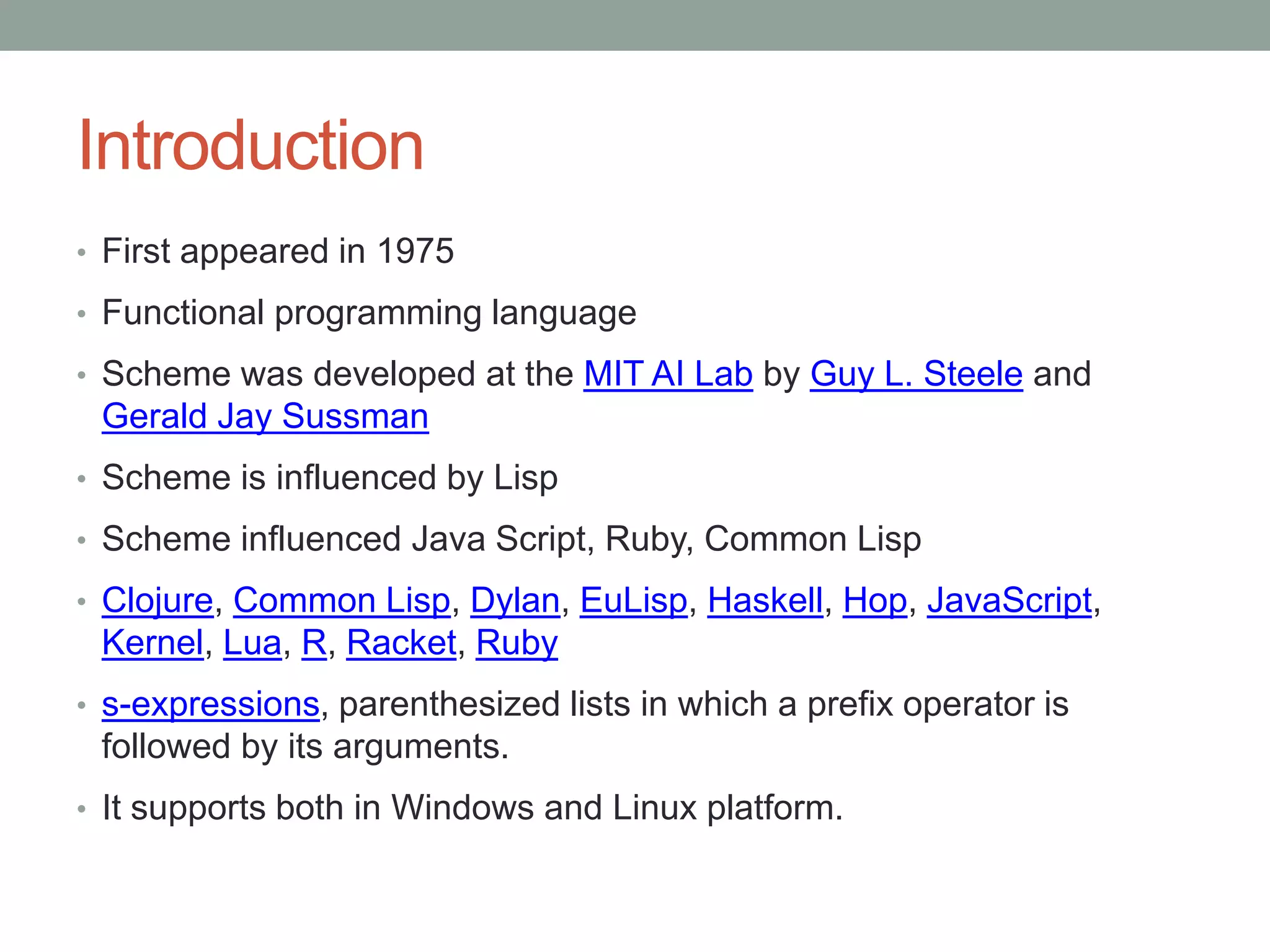 Scheme language | PPTX | Programming Languages | Computing