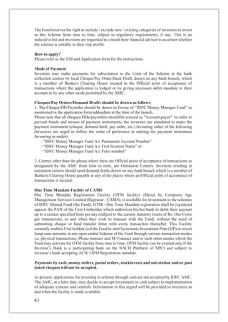 Idfc Demand Draft Form.pdf IDFC Money Manager Fund_Scheme information document | PDF