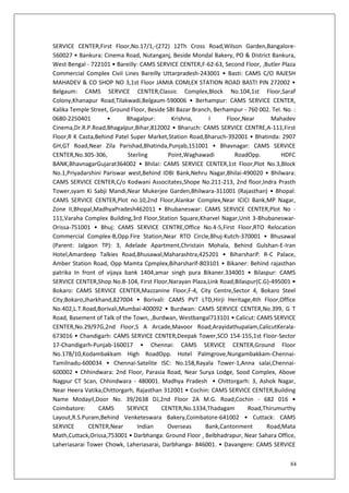 84
SERVICE CENTER,First Floor,No.17/1,-(272) 12Th Cross Road,Wilson Garden,Bangalore-
560027 • Bankura: Cinema Road, Nutanganj, Beside Mondal Bakery, PO & District Bankura,
West Bengal - 722101 • Bareilly: CAMS SERVICE CENTER,F-62-63, Second Floor, ,Butler Plaza
Commercial Complex Civil Lines Bareilly Uttarpradesh-243001 • Basti: CAMS C/O RAJESH
MAHADEV & CO SHOP NO 3,1st Floor JAMIA COMLEX STATION ROAD BASTI PIN 272002 •
Belgaum: CAMS SERVICE CENTER,Classic Complex,Block No.104,1st Floor,Saraf
Colony,Khanapur Road,Tilakwadi,Belgaum-590006 • Berhampur: CAMS SERVICE CENTER,
Kalika Temple Street, Ground Floor, Beside SBI Bazar Branch, Berhampur - 760 002. Tel. No. :
0680-2250401 • Bhagalpur: Krishna, I Floor,Near Mahadev
Cinema,Dr.R.P.Road,Bhagalpur,Bihar,812002 • Bharuch: CAMS SERVICE CENTRE,A-111,First
Floor,R K Casta,Behind Patel Super Market,Station Road,Bharuch-392001 • Bhatinda: 2907
GH,GT Road,Near Zila Parishad,Bhatinda,Punjab,151001 • Bhavnagar: CAMS SERVICE
CENTER,No.305-306, Sterling Point,Waghawadi RoadOpp. HDFC
BANK,BhavnagarGujarat364002 • Bhilai: CAMS SERVICE CENTER,1st Floor,Plot No.3,Block
No.1,Priyadarshini Pariswar west,Behind IDBI Bank,Nehru Nagar,Bhilai-490020 • Bhilwara:
CAMS SERVICE CENTER,C/o Kodwani Associtates,Shope No.211-213, 2nd floor,Indra Prasth
Tower,syam Ki Sabji Mandi,Near Mukerjee Garden,Bhilwara-311001 (Rajasthan) • Bhopal:
CAMS SERVICE CENTER,Plot no.10,2nd Floor,Alankar Complex,Near ICICI Bank,MP Nagar,
Zone II,Bhopal,MadhyaPradesh462011 • Bhubaneswar: CAMS SERVICE CENTER,Plot No -
111,Varaha Complex Building,3rd Floor,Station Square,Kharvel Nagar,Unit 3-Bhubaneswar-
Orissa-751001 • Bhuj: CAMS SERVICE CENTRE,Office No.4-5,First Floor,RTO Relocation
Commercial Complex-B,Opp.Fire Station,Near RTO Circle,Bhuj-Kutch-370001 • Bhusawal
(Parent: Jalgaon TP): 3, Adelade Apartment,Christain Mohala, Behind Gulshan-E-Iran
Hotel,Amardeep Talkies Road,Bhusawal,Maharashtra,425201 • Biharsharif: R-C Palace,
Amber Station Road, Opp Mamta Cpmplex,Biharsharif-803101 • Bikaner: Behind rajasthan
patrika In front of vijaya bank 1404,amar singh pura Bikaner.334001 • Bilaspur: CAMS
SERVICE CENTER,Shop No.B-104, First Floor,Narayan Plaza,Link Road,Bilaspur(C.G)-495001 •
Bokaro: CAMS SERVICE CENTER,Mazzanine Floor,F-4, City Centre,Sector 4, Bokaro Steel
City,Bokaro,Jharkhand,827004 • Borivali: CAMS PVT LTD,Hirji Heritage,4th Floor,Office
No.402,L.T.Road,Borivali,Mumbai-400092 • Burdwan: CAMS SERVICE CENTER,No.399, G T
Road, Basement of Talk of the Town, ,Burdwan, Westbangal713101 • Calicut: CAMS SERVICE
CENTER,No.29/97G,2nd Floor,S A Arcade,Mavoor Road,Arayidathupalam,CalicutKerala-
673016 • Chandigarh: CAMS SERVICE CENTER,Deepak Tower,SCO 154-155,1st Floor-Sector
17-Chandigarh-Punjab-160017 • Chennai: CAMS SERVICE CENTER,Ground Floor
No.178/10,Kodambakkam High RoadOpp. Hotel Palmgrove,Nungambakkam-Chennai-
Tamilnadu-600034 • Chennai-Satelite ISC: No.158,Rayala Tower-1,Anna salai,Chennai-
600002 • Chhindwara: 2nd Floor, Parasia Road, Near Surya Lodge, Sood Complex, Above
Nagpur CT Scan, Chhindwara - 480001. Madhya Pradesh • Chittorgarh: 3, Ashok Nagar,
Near Heera Vatika,Chittorgarh, Rajasthan 312001 • Cochin: CAMS SERVICE CENTER,Building
Name Modayil,Door No. 39/2638 DJ,2nd Floor 2A M.G. Road,Cochin - 682 016 •
Coimbatore: CAMS SERVICE CENTER,No.1334,Thadagam Road,Thirumurthy
Layout,R.S.Puram,Behind Venketeswara Bakery,Coimbatore-641002 • Cuttack: CAMS
SERVICE CENTER,Near Indian Overseas Bank,Cantonment Road,Mata
Math,Cuttack,Orissa,753001 • Darbhanga: Ground Floor , Belbhadrapur, Near Sahara Office,
Laheriasarai Tower Chowk, Laheriasarai, Darbhanga- 846001. • Davangere: CAMS SERVICE
 