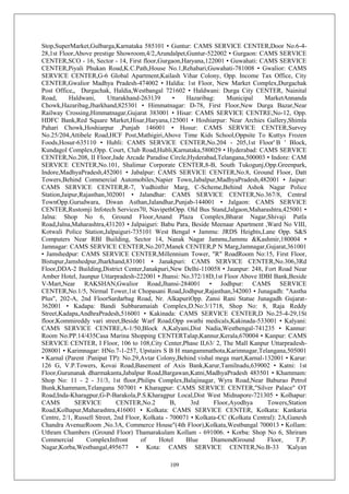 109
Stop,SuperMarket,Gulbarga,Karnataka 585101 • Guntur: CAMS SERVICE CENTER,Door No.6-4-
28,1st Floor,Above prestige Showroom,4/2,Arundalpet,Guntur-522002 • Gurgaon: CAMS SERVICE
CENTER,SCO - 16, Sector - 14, First floor,Gurgaon,Haryana,122001 • Guwahati: CAMS SERVICE
CENTER,Piyali Phukan Road,K.C.Path,House No.1,Rehabari,Guwahati-781008 • Gwalior: CAMS
SERVICE CENTER,G-6 Global Apartment,Kailash Vihar Colony, Opp. Income Tax Office, City
CENTER,Gwalior Madhya Pradesh-474002 • Haldia: 1st Floor, New Market Complex,Durgachak
Post Office,, Durgachak, Haldia,Westbangal 721602 • Haldwani: Durga City CENTER, Nainital
Road, Haldwani, Uttarakhand-263139 • Hazaribag: Municipal MarketAnnanda
Chowk,Hazaribag,Jharkhand,825301 • Himmatnagar: D-78, First Floor,New Durga Bazar,Near
Railway Crossing,Himmatnagar,Gujarat 383001 • Hisar: CAMS SERVICE CENTRE,No-12, Opp.
HDFC Bank,Red Square Market,Hisar,Haryana,125001 • Hoshiarpur: Near Archies Gallery,Shimla
Pahari Chowk,Hoshiarpur ,Punjab 146001 • Hosur: CAMS SERVICE CENTER,Survey
No.25/204,Attibele Road,HCF Post,Mathigiri,Above Time Kids School,Oppsite To Kuttys Frozen
Foods,Hosur-635110 • Hubli: CAMS SERVICE CENTER,No.204 - 205,1st Floor' B ' Block,
Kundagol Complex,Opp. Court, Club Road,Hubli,Karnataka,580029 • Hyderabad: CAMS SERVICE
CENTER,No.208, II Floor,Jade Arcade Paradise Circle,Hyderabad,Telangana,500003 • Indore: CAM
SERVICE CENTER,No.101, Shalimar Corporate CENTER,8-B, South Tukogunj,Opp.Greenpark,
Indore,MadhyaPradesh,452001 • Jabalpur: CAMS SERVICE CENTER,No.8, Ground Floor, Datt
Towers,Behind Commercial Automobiles,Napier Town,Jabalpur,MadhyaPradesh,482001 • Jaipur:
CAMS SERVICE CENTER,R-7, Yudhisthir Marg, C-Scheme,Behind Ashok Nagar Police
Station,Jaipur,Rajasthan,302001 • Jalandhar: CAMS SERVICE CENTER,No.367/8, Central
TownOpp.Gurudwara, Diwan Asthan,Jalandhar,Punjab-144001 • Jalgaon: CAMS SERVICE
CENTER,Rustomji Infotech Services70, NavipethOpp. Old Bus Stand,Jalgaon,Maharashtra,425001 •
Jalna: Shop No 6, Ground Floor,Anand Plaza Complex,Bharat Nagar,Shivaji Putla
Road,Jalna,Maharashtra,431203 • Jalpaiguri: Babu Para, Beside Meenaar Apartment ,Ward No VIII,
Kotwali Police Station,Jalpaiguri-735101 West Bengal • Jammu: JRDS Heights,Lane Opp. S&S
Computers Near RBI Building, Sector 14, Nanak Nagar Jammu,Jammu &Kashmir,180004 •
Jamnagar: CAMS SERVICE CENTER,No.207,Manek CENTER,P N Marg,Jamnagar,Gujarat,361001
• Jamshedpur: CAMS SERVICE CENTER,Millennium Tower, "R" RoadRoom No:15, First Floor,
Bistupur,Jamshedpur,Jharkhand,831001 • Janakpuri: CAMS SERVICE CENTER,No.306,3Rd
Floor,DDA-2 Building,District Center,Janakpuri,New Delhi-110058 • Jaunpur: 248, Fort Road Near
Amber Hotel, Jaunpur Uttarpradesh-222001 • Jhansi: No.372/18D,1st Floor Above IDBI Bank,Beside
V-Mart,Near RAKSHAN,Gwalior Road,Jhansi-284001 • Jodhpur: CAMS SERVICE
CENTER,No.1/5, Nirmal Tower,1st Chopasani Road,Jodhpur,Rajasthan,342003 • Junagadh: "Aastha
Plus", 202-A, 2nd FloorSardarbag Road, Nr. AlkapuriOpp. Zansi Rani Statue Junagadh Gujarat-
362001 • Kadapa: Bandi Subbaramaiah Complex,D.No:3/1718, Shop No: 8, Raja Reddy
Street,Kadapa,AndhraPradesh,516001 • Kakinada: CAMS SERVICE CENTER,D No.25-4-29,1St
floor,Kommireddy vari street,Beside Warf Road,Opp swathi medicals,Kakinada-533001 • Kalyani:
CAMS SERVICE CENTRE,A-1/50,Block A,Kalyani,Dist Nadia,Westbengal-741235 • Kannur:
Room No.PP.14/435Casa Marina Shopping CENTERTalap,Kannur,Kerala,670004 • Kanpur: CAMS
SERVICE CENTER, I Floor, 106 to 108,City Center,Phase II,63/ 2, The Mall Kanpur Uttarpradesh-
208001 • Karimnagar: HNo.7-1-257, Upstairs S B H mangammathota,Karimnagar,Telangana,505001
• Karnal (Parent :Panipat TP): No.29,Avtar Colony,Behind vishal mega mart,Karnal-132001 • Karur:
126 G, V.P.Towers, Kovai Road,Basement of Axis Bank,Karur,Tamilnadu,639002 • Katni: 1st
Floor,Gurunanak dharmakanta,Jabalpur Road,Bargawan,Katni,MadhyaPradesh 483501 • Khammam:
Shop No: 11 - 2 - 31/3, 1st floor,Philips Complex,Balajinagar, Wyra Road,Near Baburao Petrol
Bunk,Khammam,Telangana 507001 • Kharagpur: CAMS SERVICE CENTER,"Silver Palace" OT
Road,Inda-Kharagpur,G-P-Barakola,P.S.Kharagpur Local,Dist West Midnapore-721305 • Kolhapur:
CAMS SERVICE CENTER,No.2 B, 3rd Floor,Ayodhya Towers,Station
Road,Kolhapur,Maharashtra,416001 • Kolkata: CAMS SERVICE CENTER, Kolkata: Kankaria
Centre, 2/1, Russell Street, 2nd Floor, Kolkata - 700071 • Kolkata-CC (Kolkata Central): 2A,Ganesh
Chandra AvenueRoom ,No.3A, Commerce House"(4th Floor),Kolkata,Westbangal 700013 • Kollam:
Uthram Chambers (Ground Floor) Thamarakulam Kollam - 691006. • Korba: Shop No 6, Shriram
Commercial ComplexInfront of Hotel Blue DiamondGround Floor, T.P.
Nagar,Korba,Westbangal,495677 • Kota: CAMS SERVICE CENTER,No.B-33 'Kalyan
 