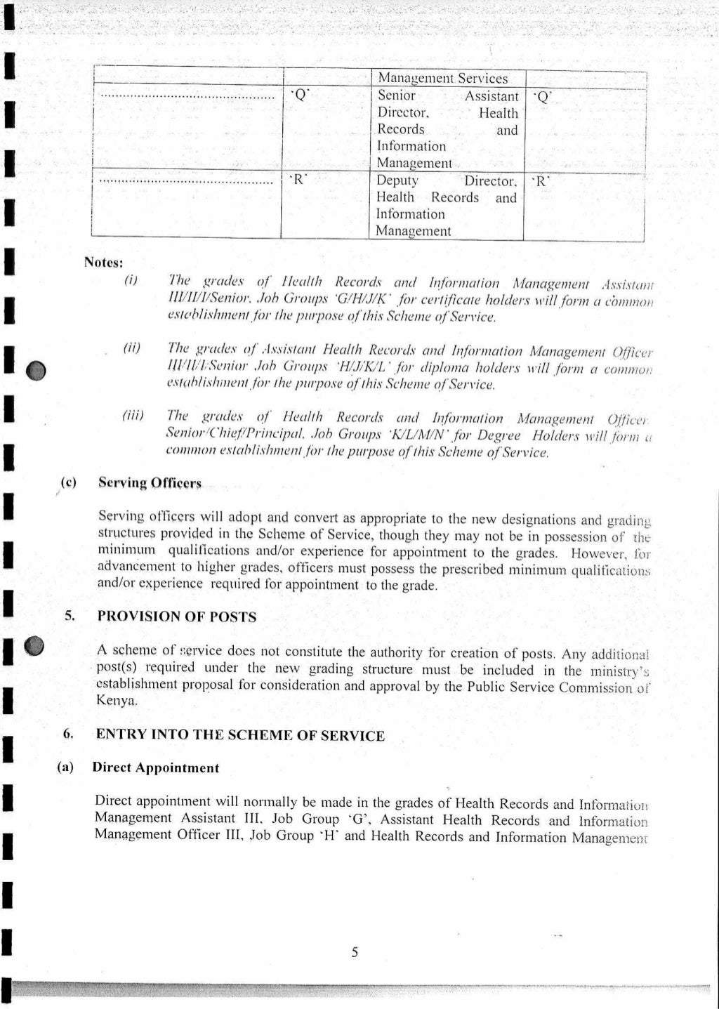 Scheme of service for health records and information officers Kenya.