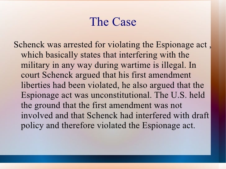 schenck v us essay Schenck v united states (1919) expansion of expression directions read the case background and key question then analyze documents a-i finally, answer the key question in a well-organized essay that incorporates your interpretations of documents a-i, as well as your own knowledge of history. schenck v us essay Schenck v united states (1919) expansion of expression directions read the case background and key question then analyze documents a-i finally, answer the key question in a well-organized essay that incorporates your interpretations of documents a-i, as well as your own knowledge of history.