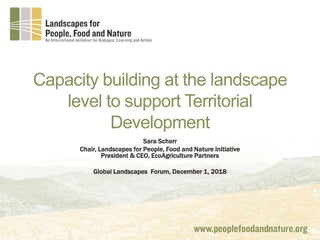 Capacity building at the landscape
level to support Territorial
Development
Sara Scherr
Chair, Landscapes for People, Food and Nature Initiative
President & CEO, EcoAgriculture Partners
Global Landscapes Forum, December 1, 2018
 