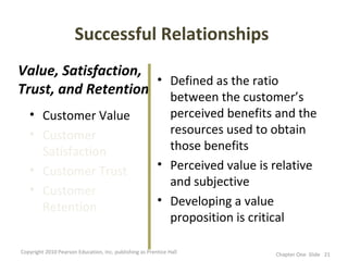 Successful Relationships
Value, Satisfaction,
                     • Defined as the ratio
Trust, and Retention between the...