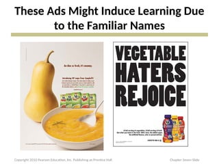 These Ads Might Induce Learning Due
to the Familiar Names
Copyright 2010 Pearson Education, Inc. Publishing as Prentice Hall Chapter Seven Slide
 