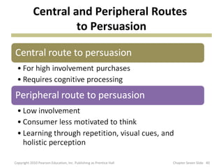 Central and Peripheral Routes
                     to Persuasion




Copyright 2010 Pearson Education, Inc. Publishing as ...