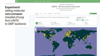 15|
Experiment:
adding molecular
non-Linnaean
checklist of fungi
from UNITE
to GBIF backbone
 