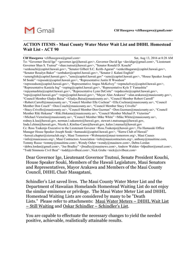 Schindler's List Maui County Water Meter List Department of