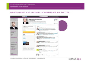 ALLFACEBOOK MARKETING CONFERENCE
Social Media & Recht
Impressum in Social Networks
IMPRESSUMSPFLICHT – BEISPIEL: SCHIRMBACHER AUF TWITTER
Dr. Martin Schirmbacher | HÄRTING Rechtsanwälte | @mschirmbacher
 